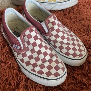 Maroon and White Checkered Vans